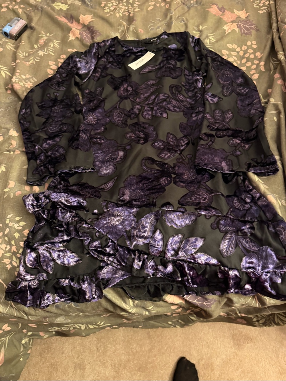 Nasty Gal Black Dress with Purple Floral Burnout